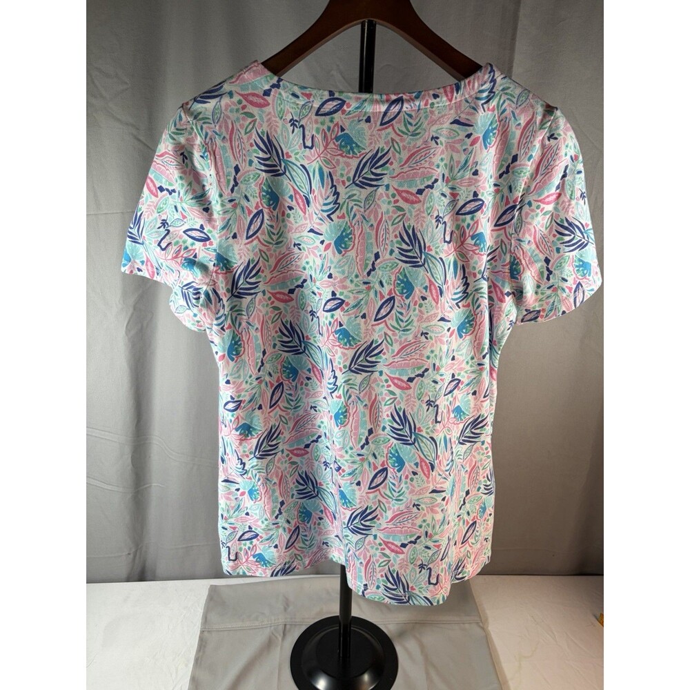 T by Talbots Pastel Short Sleeve Split Neck Tee Blue/Pink Women’s Large - Picture 3 of 7